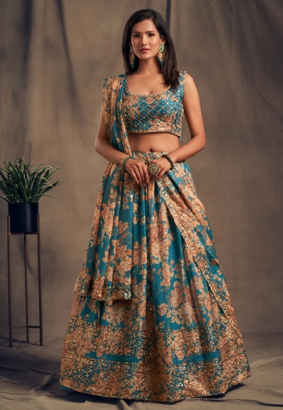 Blue organza embroidered lehenga choli 7616