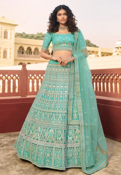 Sky blue organza party wear lehenga choli 7202