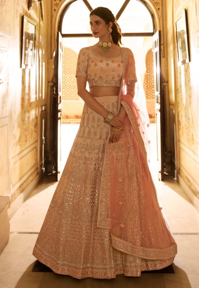 Peach crepe gota work lehenga choli 7203