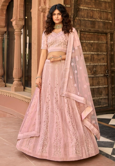 Pink organza party wear lehenga choli 7207