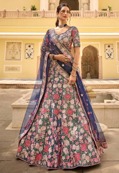 Navy blue net party wear lehenga choli 7211