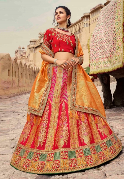 Pink silk embroidered lehenga choli 133210