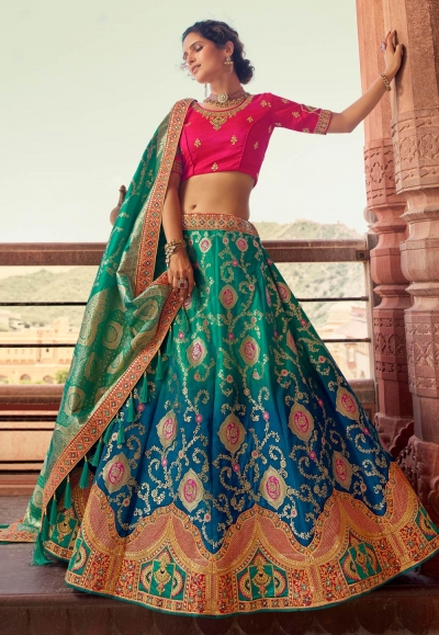 Blue silk embroidered lehenga choli 133212