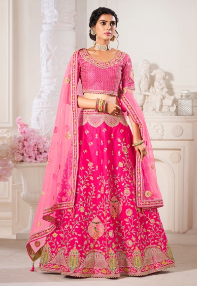 Pink silk embroidered lehenga choli 1102