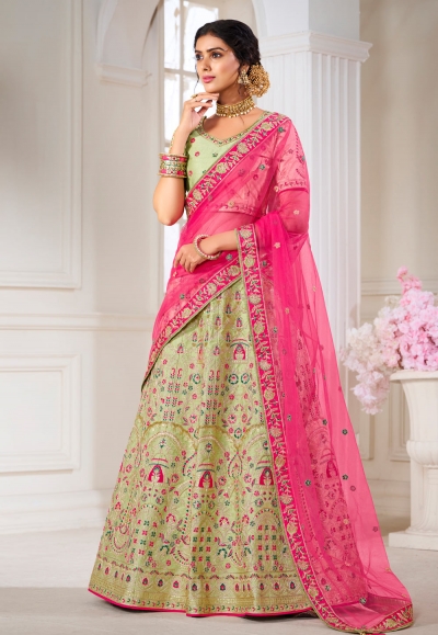 Pista green silk embroidered lehenga choli 1104