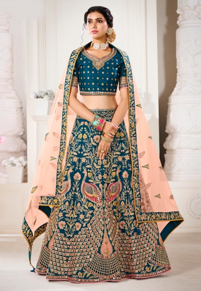 Blue silk sequins work lehenga choli 1106