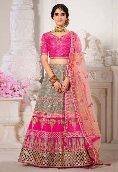 Grey silk embroidered lehenga choli 1109