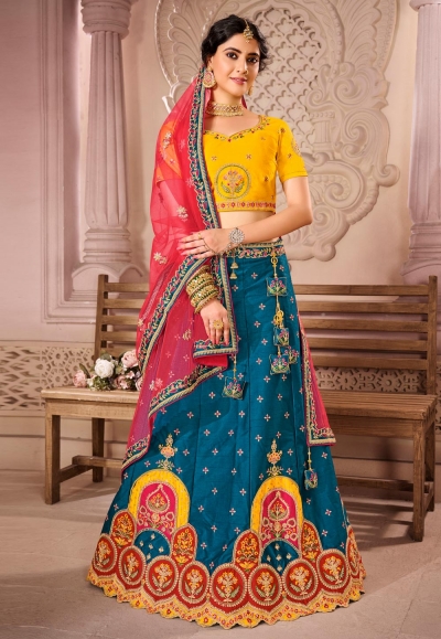 Blue silk embroidered lehenga choli 1203