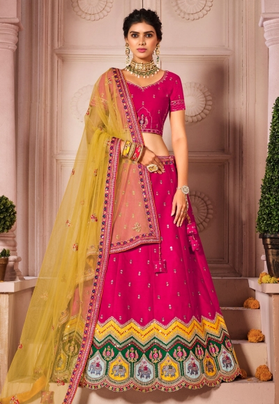 Magenta silk embroidered lehenga choli 1208