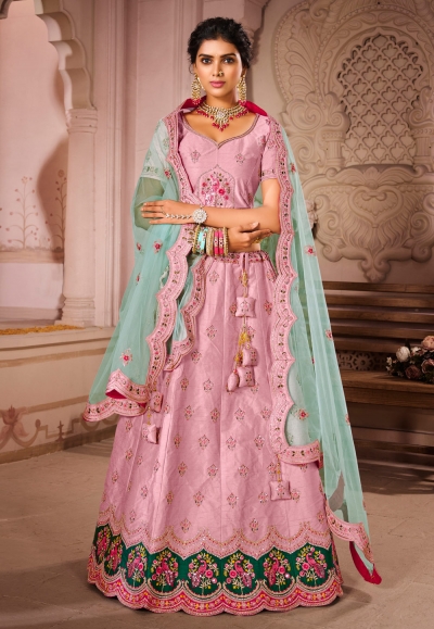 Pink silk embroidered lehenga choli 1210