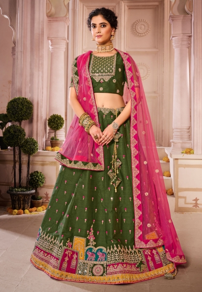 Mahndi silk sequins work lehenga choli 1214