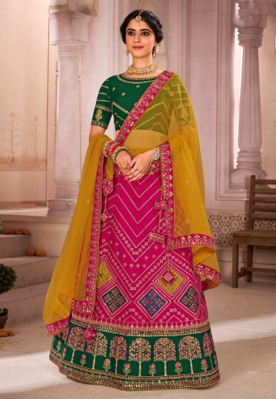 Pink silk embroidered lehenga choli 1218