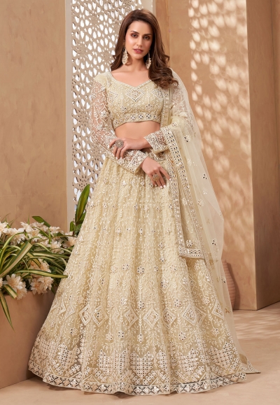 Beige net embroidered lehenga choli 1043