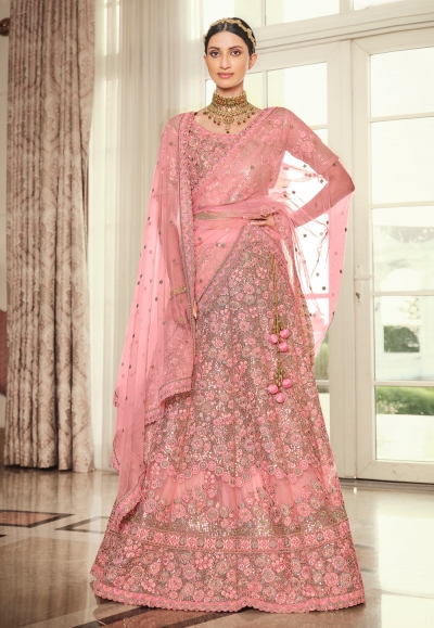 Pink net embroidered a line lehenga choli 5189