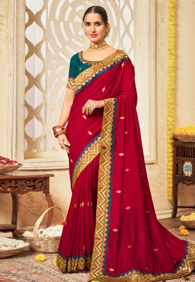 Red silk saree with blouse 3009