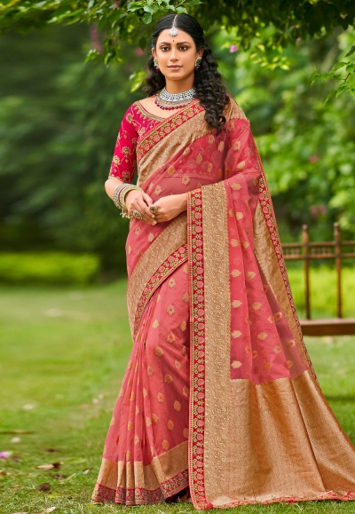 Pink organza festival wear saree 1006