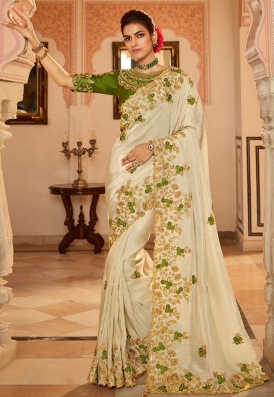 Off white viscose festival wear saree 7008