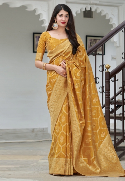 Mustard banarasi festival wear saree 6006