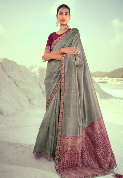 Grey silk festival wear saree 4232