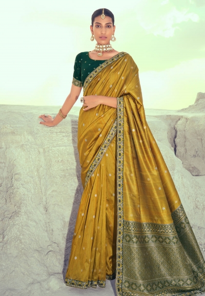 Mustard silk saree with blouse 4235