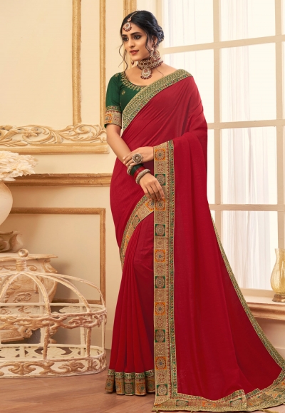 Red silk saree with blouse 2807