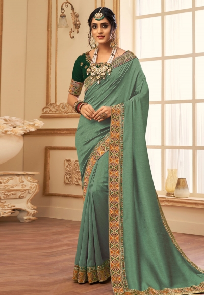 Light green silk saree with blouse 2803