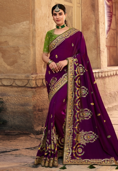 Purple satin georgette festival wear saree 1103