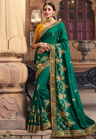 Green satin georgette festival wear saree 1113