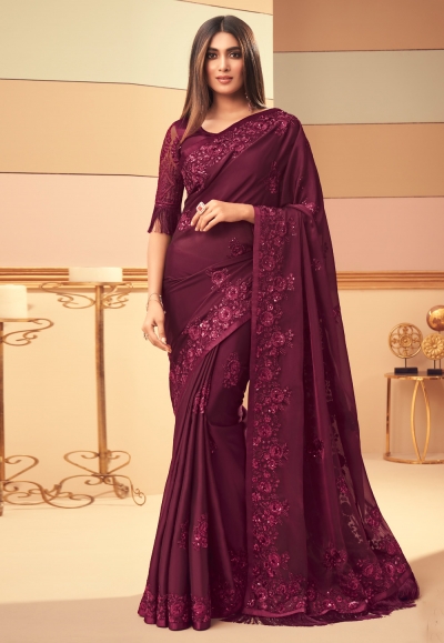 Purple silk saree with blouse 6101