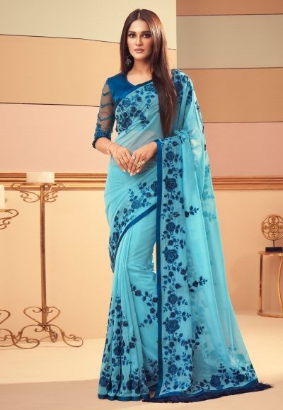 Sky blue silk festival wear saree 6104