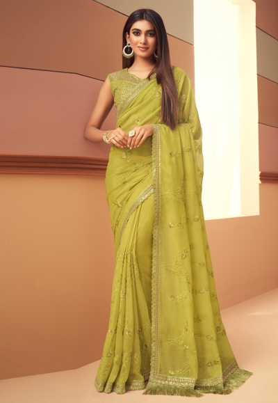 Green silk saree with blouse 6115