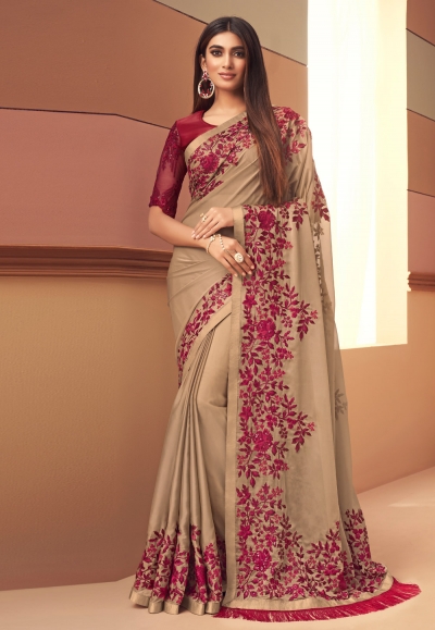 Beige silk festival wear saree 6108