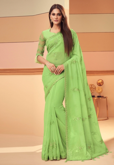 Light green silk festival wear saree 6110