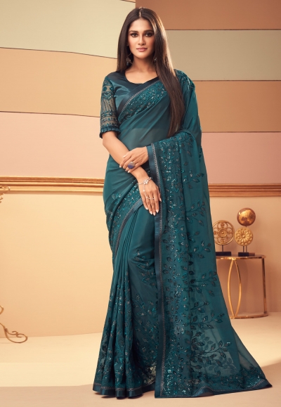 Blue silk saree with blouse 6111