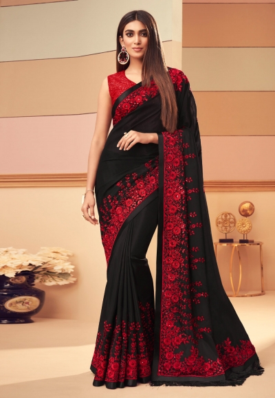 Black silk festival wear saree 6116