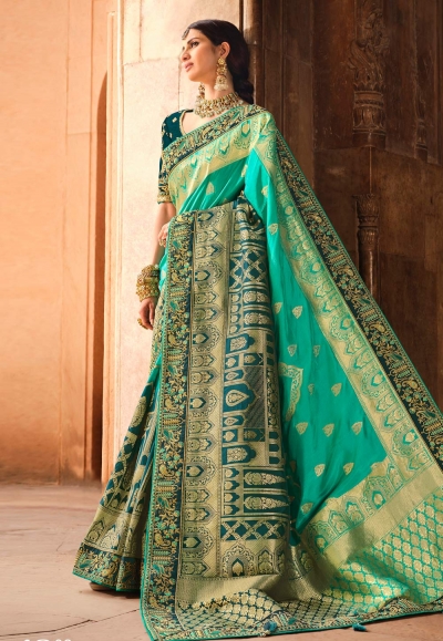 Turquoise silk festival wear saree 4808