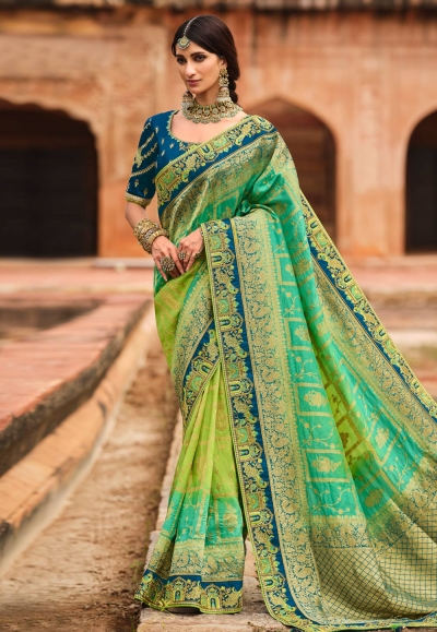 Green silk saree with blouse 4809