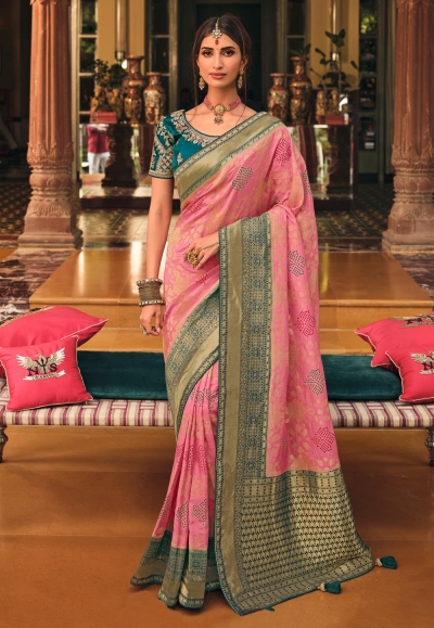 Pink silk festival wear saree 13362