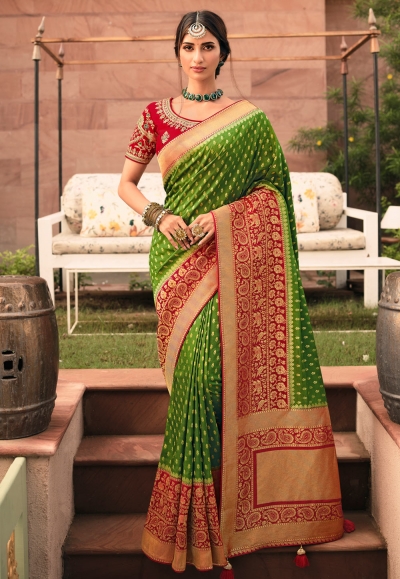 Green silk festival wear saree 13366