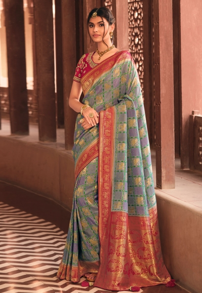 Grey silk saree with blouse 13373