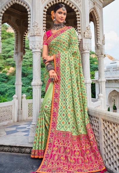 Pista green satin saree with blouse 5902
