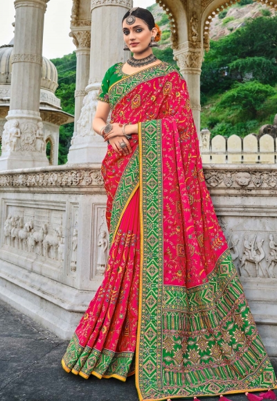 Pink satin festival wear saree 5903