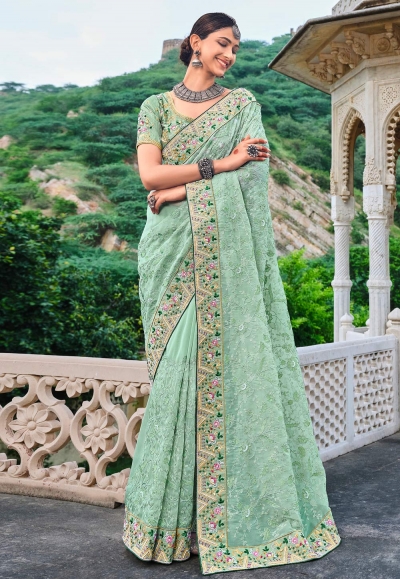 Light green organza festival wear saree 5905