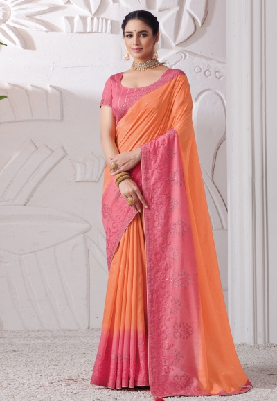 Orange viscose saree with blouse 41611