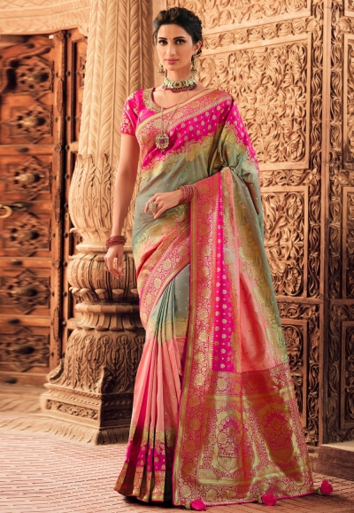 Grey silk saree with blouse 10141