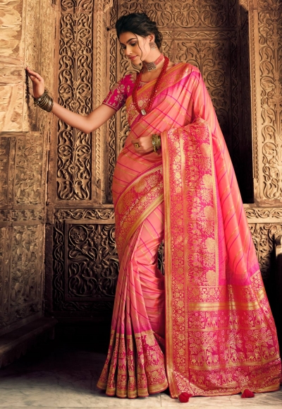 Pink silk festival wear saree 10128