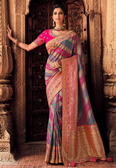 Pink silk saree with blouse 10133