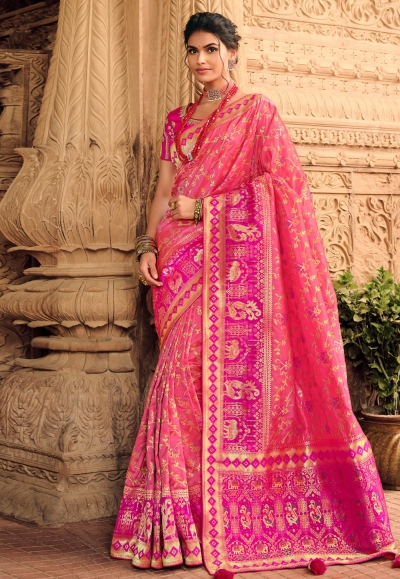 Pink silk saree with blouse 10135