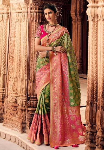 Green silk festival wear saree 10136