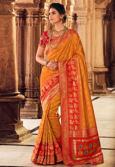 Orange silk festival wear saree 10138